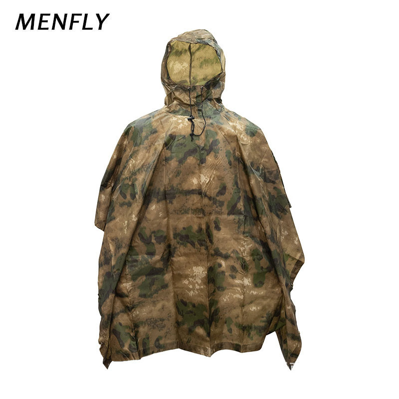 Emergency Poncho Rain - MENFLY ATFG Moss Camouflage Tactical Waterproof
